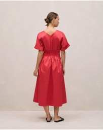 Trenery - Cotton Sateen Pleat Waist Dress in Crimson