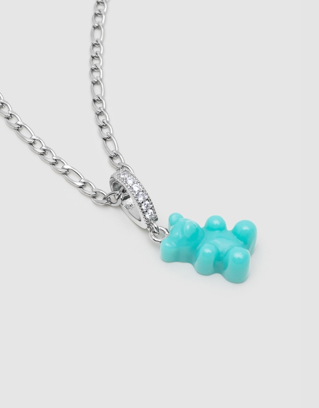 Nialaya Jewellery - Men's Silver Necklace with Turquoise Gummy Bear
