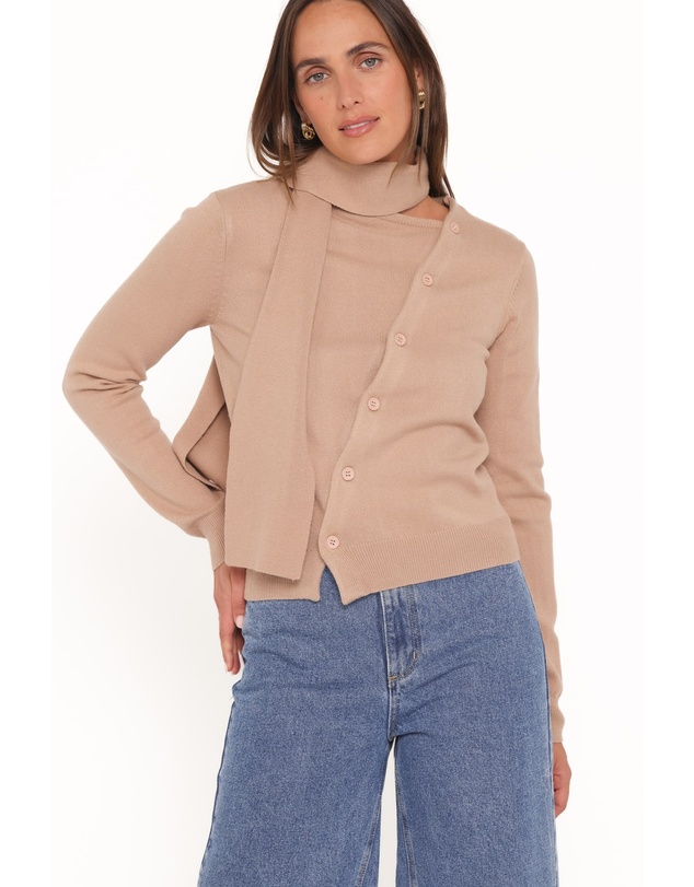Petal & Pup - Gunhild Asymmetrical Scarf Cardigan - Beige