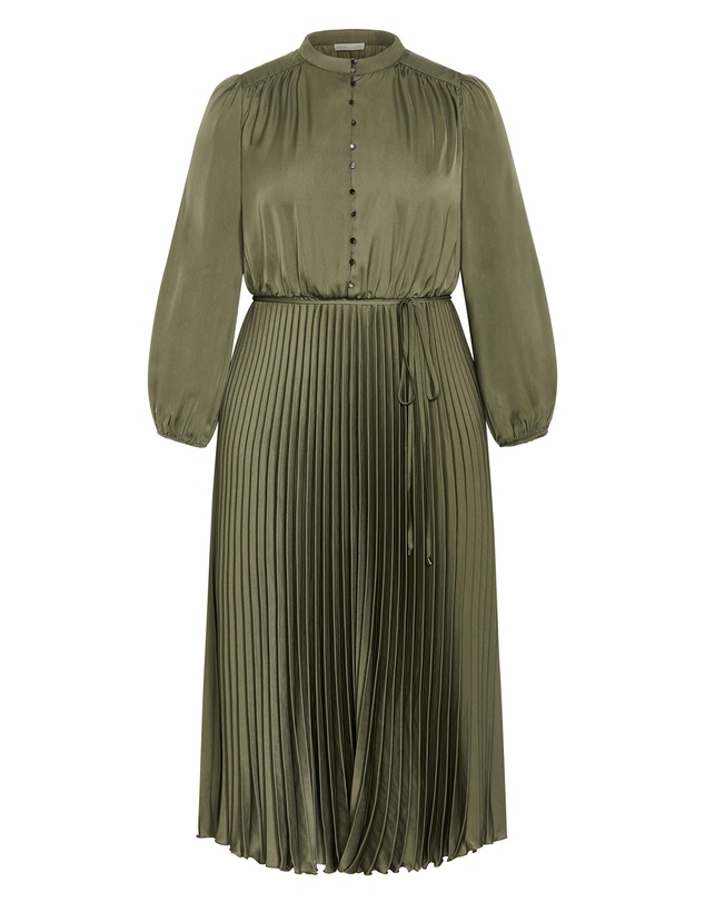City Chic - Plus size Haley Long Sleeve Pleat Dress - olive