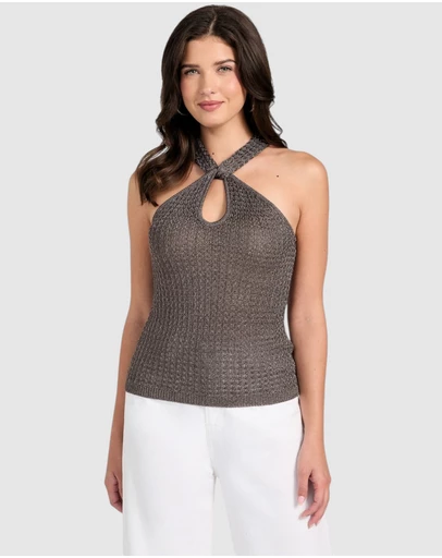 GUESS - Sleeveless Halter Keyhole Ella Tank Top