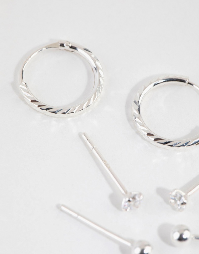 Lovisa - Sterling Silver Ball Diamante Stud & Hoop Earring Pack
