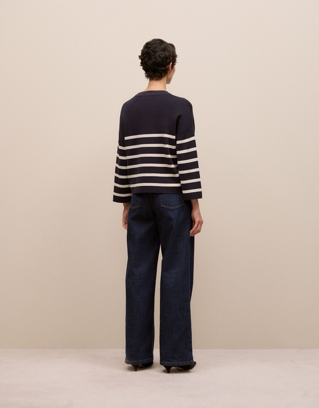 Trenery - Cotton Breton Stripe Knit in Night Sky