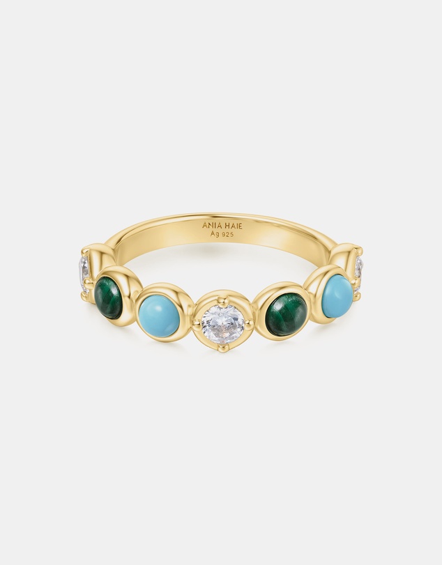 Ania Haie - Ania Haie Gold Bezel Malachite and Lab Created Turquoise Ring