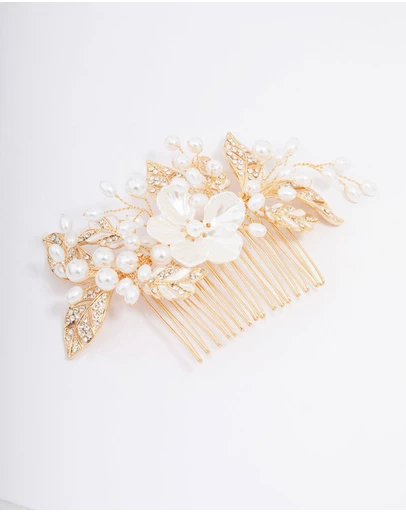 Lovisa - Gold Pearl Flower Vine Hair Comb