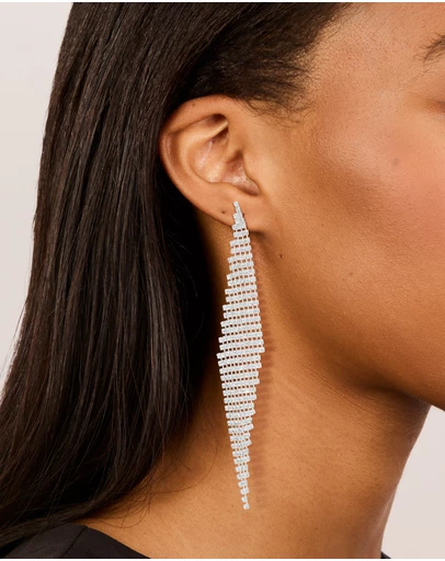 Lovisa - Silver Diamante Diamond Shaped Drop Earrings