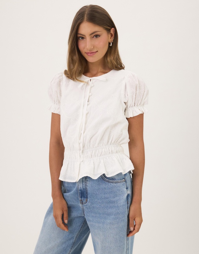 Atmos&Here - Eliza Embroidered Gathered Top