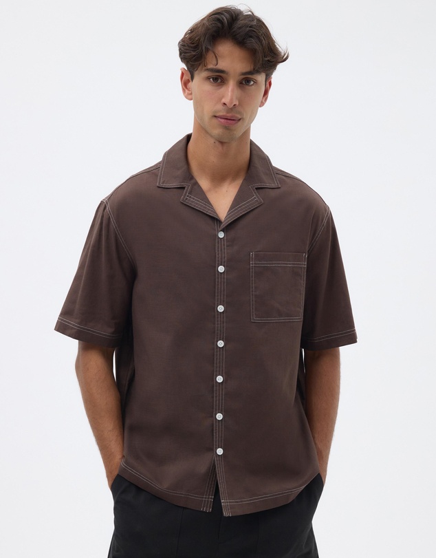AERE - Linen Blend Contrast Stitch Shirt