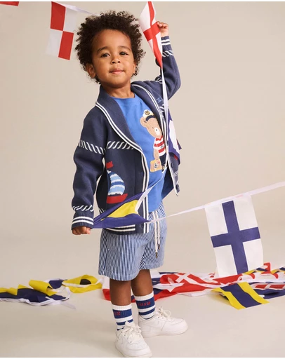 Huxbaby - Nautical Shawl Collar Cardigan - Babies-Teens
