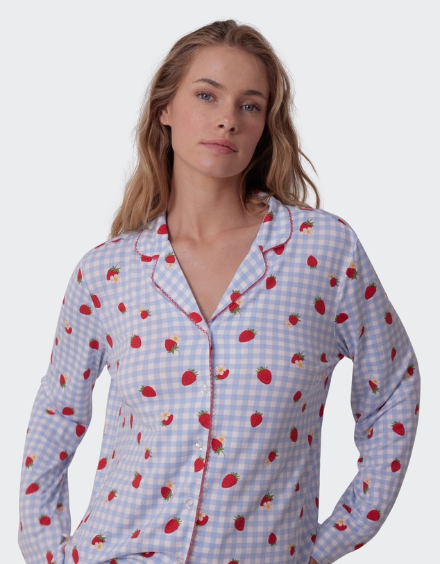 Bras N Things - Strawberry Patch Long Sleeve - Light Blue/ Print