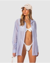 EDIKTED - Bryce Oversized Sheer Button Up Shirt