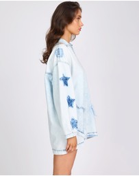 ONE TEASPOON - Le Captain Star Pullover Denim Mini Shirt Dress - Depeche Blue