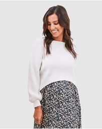 Angel Maternity - Sylvie Luxury Maternity Knitted Cropped Nursing Top- Off White
