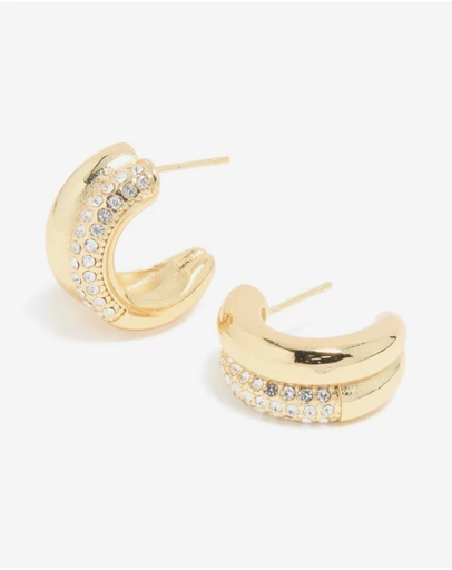 Lovisa - Waterproof Gold Plated Stainless Steel Cubic Zirconia Pave Illusion Hoop Earrings