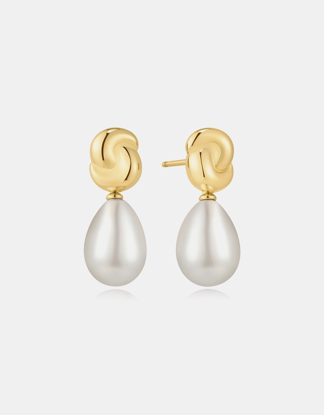 Ania Haie - Gold Twist & Shell Pearl Drop Stud Earrings