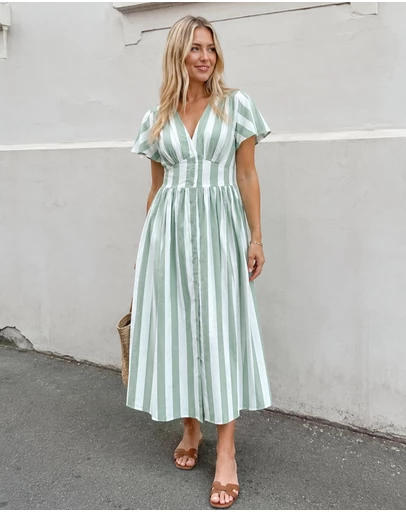 Esther & Co - Rhona Dress - Green Stripe