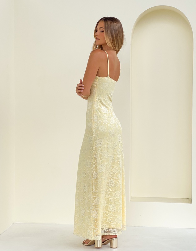 Beginning Boutique - Ely Yellow Lace Maxi Formal Dress