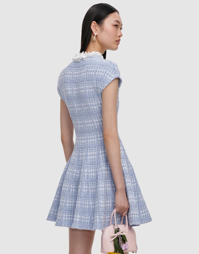 Self Portrait - Check Knit Beaded Mini Dress
