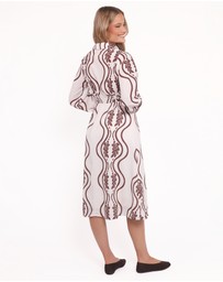 Petal & Pup - Lira Long Sleeve Midi Dress - Brown Print