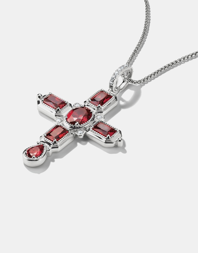 THOMAS SABO - THOMAS SABO Cross Pendant with Red Zirconia Stones Silver