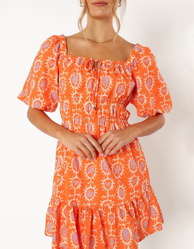 Petal & Pup - Carmen Off Shoulder Mini Dress - Orange Print