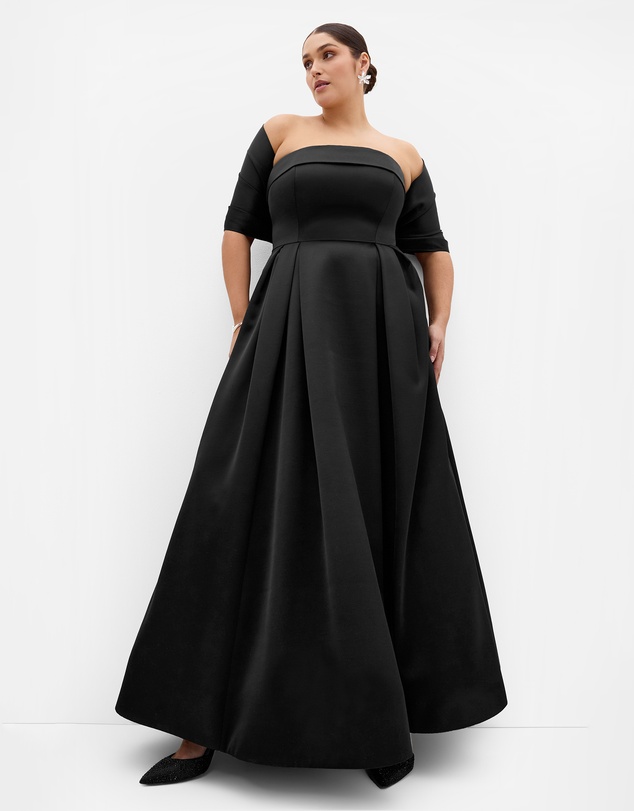 City Chic - Plus size Duchess Satin Gown With Shawl - black