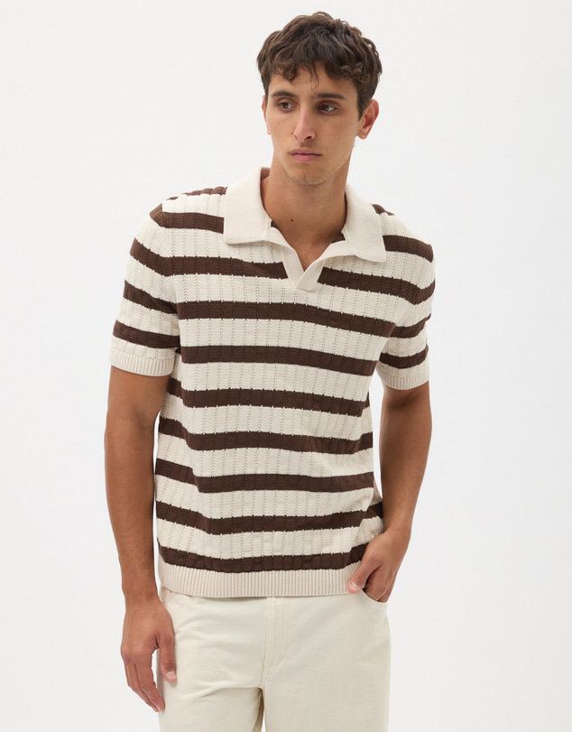 AERE - Stripe Cotton Knit Polo