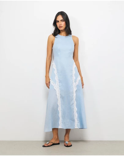AERE - Adel Lace Insert Linen Midi Dress