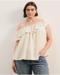 Atmos&Here Curvy - Sienna Linen Blend One Shoulder Tier Top With Contrast Trim