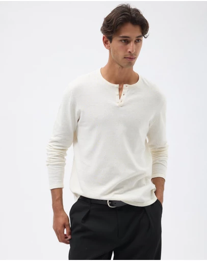AERE - Linen Blend Long Sleeve Henley