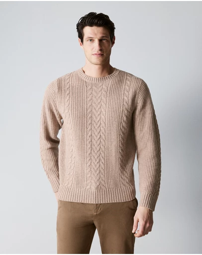 Trenery - Wool Cable Knit Crew in Oatmeal