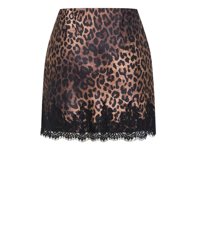 City Chic - Plus size Lace Trim Leopard Print Mini Skirt - chocolate