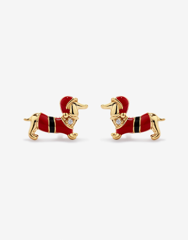 Michael Hill - Dachshund Christmas Stud Earrings with Cubic Zirconia in 18kt Yellow Gold Vermeil