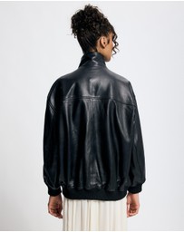 Lover - Byron Oversized 100% Leather Funnel Neck Bomber Jacket
