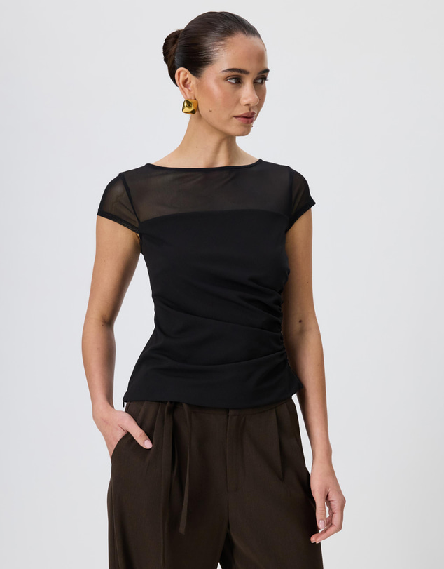 Tussah - Amelia Sheer Panel Gathered Cap Sleeve Top