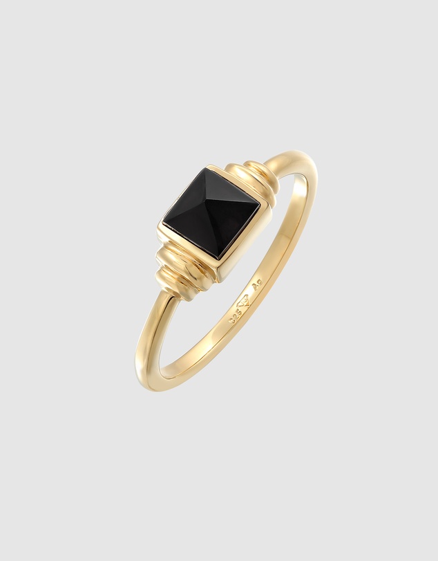 Elli Jewelry - Onyx Square Band Ring in Gold-Plated 925 Silver