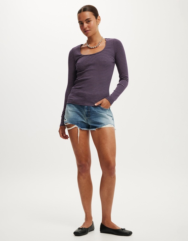 Cotton On - Scoop Neck Rib Long Sleeve Top