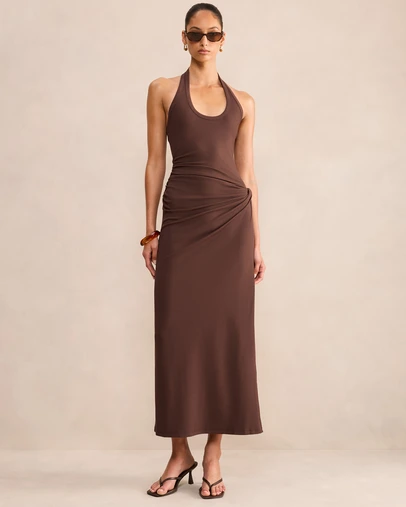 Forever New - Noa Halter Neck Draped Ribbed Midi Dress