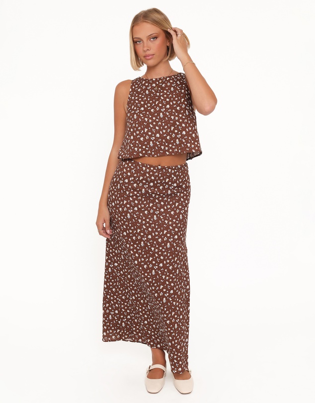 Petal & Pup - Madison Linen Column Skirt - Brown Floral