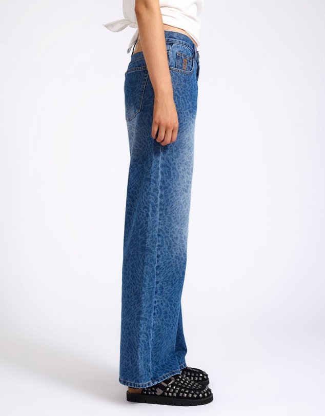 ONE TEASPOON - Jackson Mid Waist Wide Leg Denim Jeans - Blue Animal