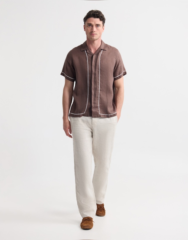 Oxford - Cooper Short Sleeve French Linen Piping Shirt