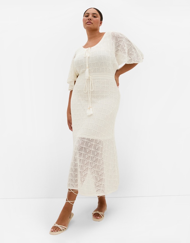 City Chic - Plus size Cassie Crochet Knit Dress - creme