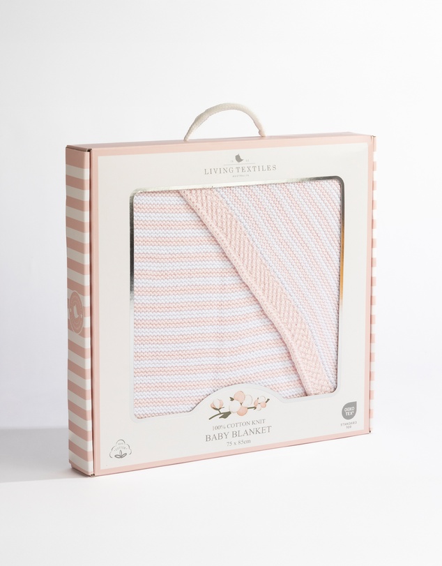 Living Textiles - 100% Cotton Knit Stripe Blanket - Blush/white