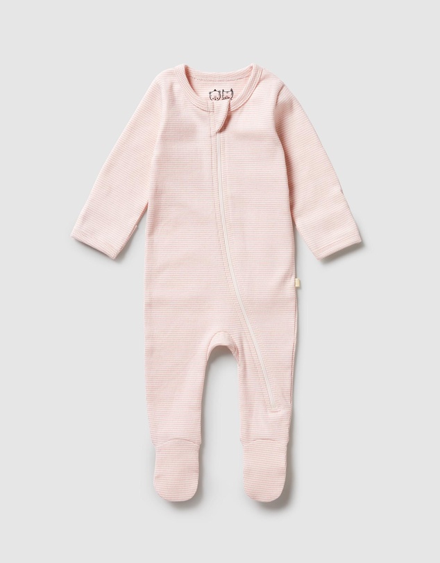 Wilson & Frenchy - Organic Stripe Rib Zipsuit with Feet - Babies