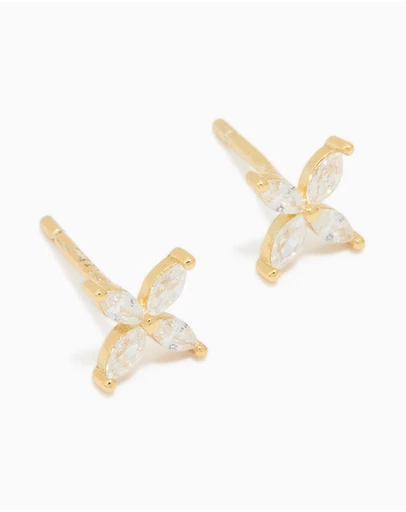 Lovisa - Waterproof Gold Plated Stainless Steel Cubic Zirconia Flower Stud Earrings