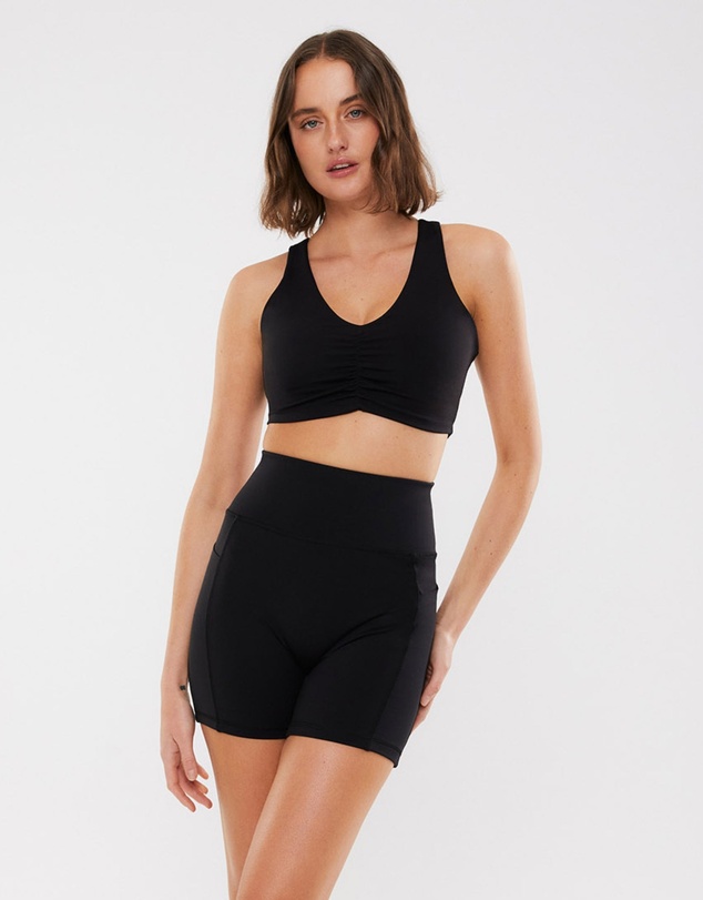 Upstate - Rouched V Neck Crop - Black