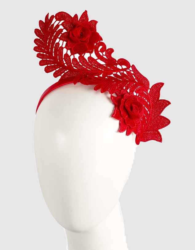 Max Alexander - Lace Crown Red Headband Fascinator