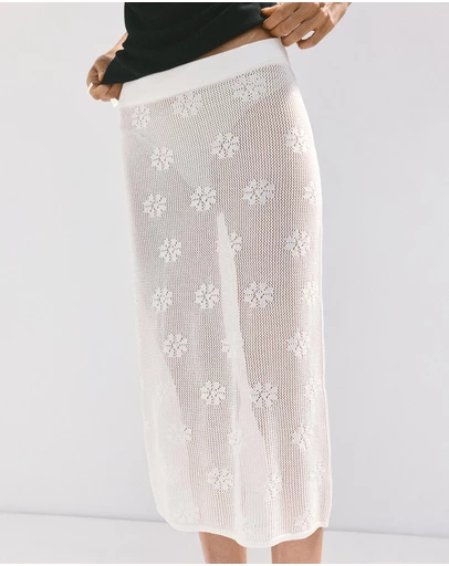 M.N.G - Semi-Transparent Floral Crochet Skirt