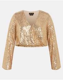 City Chic - Plus size Saturn Sequin Crop Top - gold