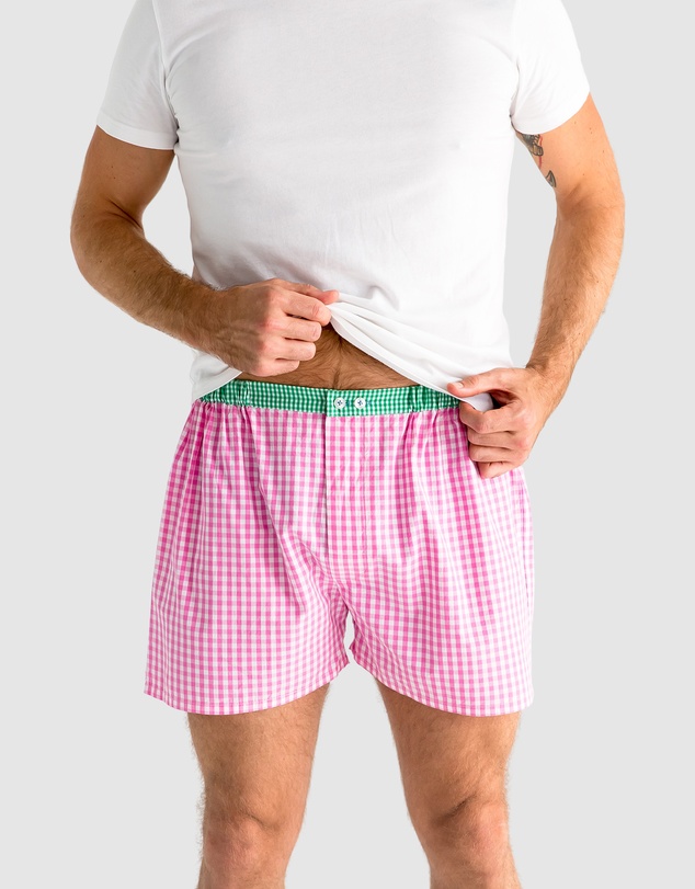 Sant And Abel - Men's Hepburn Gingham Pink Boxer Shorts
